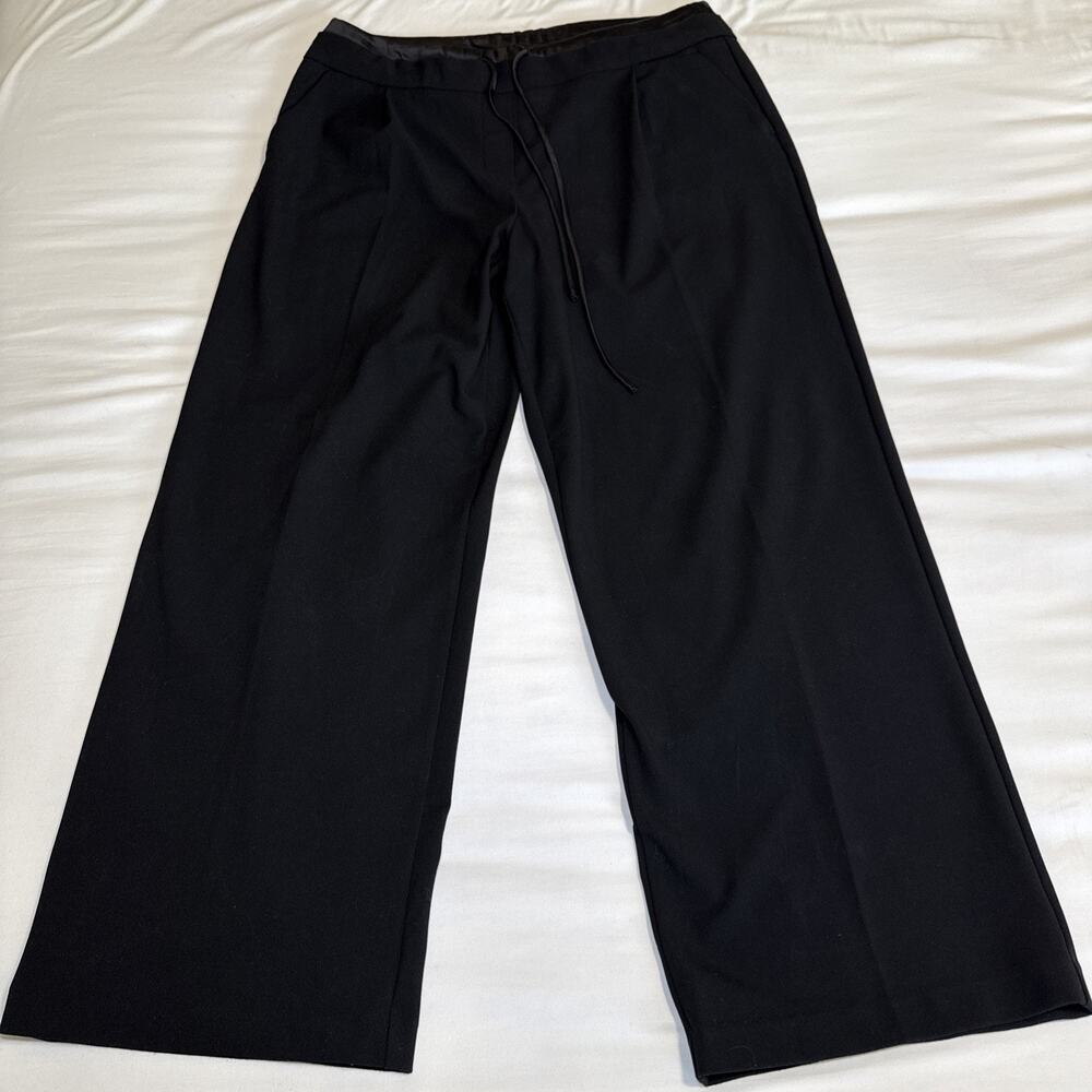 Belle Vere Womens Wide Leg Pants Black Double Waist Drawstring Womens 12 EUC